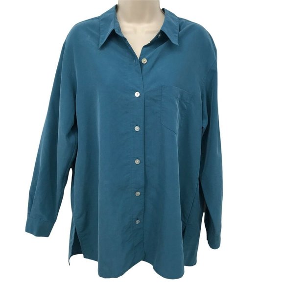 French Laundry Tops - French Laundry Womens Long Sleeves Rayon Blend Blue Button Up Shirt Size Large